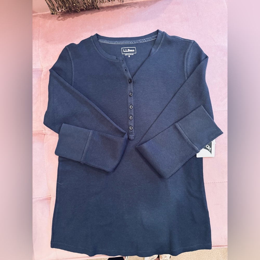 L.L. Bean Navy Thermal Henley Top